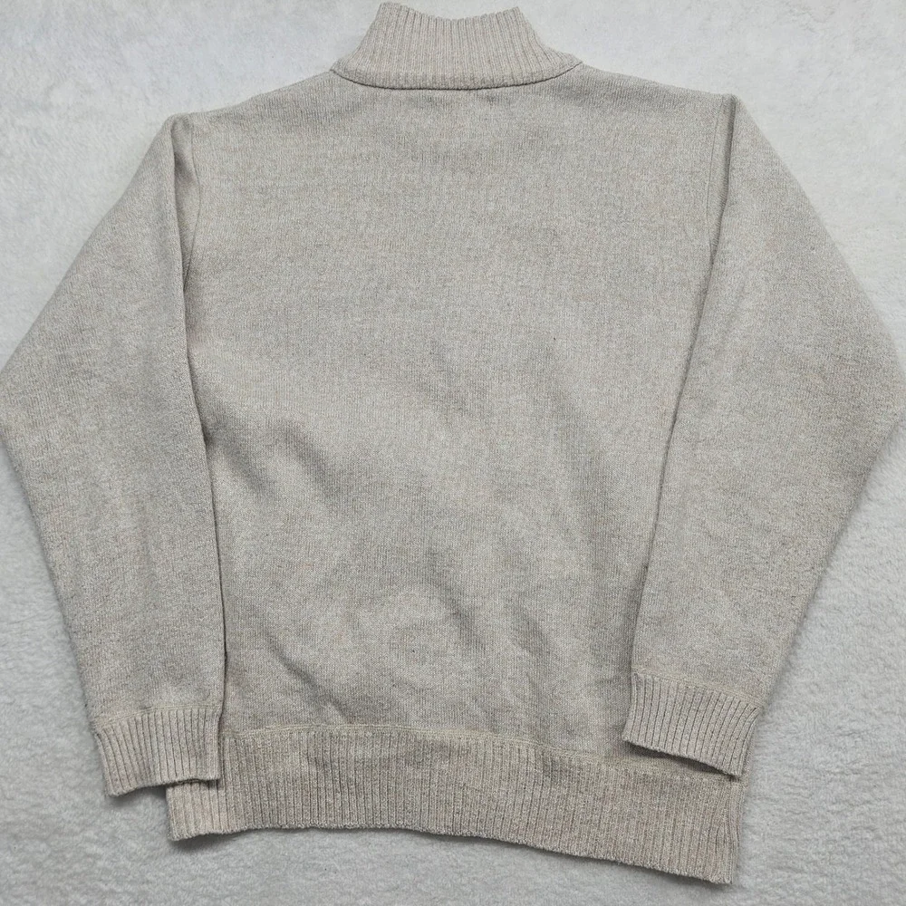 Yeokou Mens Full Zip Cardigan Sweater Fleece Lined Plaid Beige Mock Neck Large